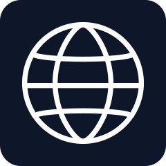 White globe icon on a navy background.