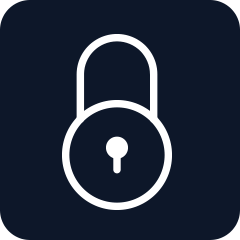 White padlock icon on a navy background.