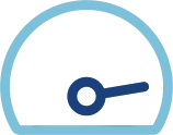 Blue speedometer icon representing speed.
