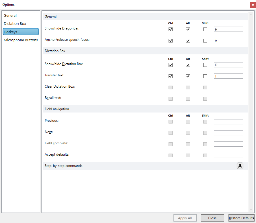 DMO Hotkey Menu Dragon Medical One Training - Voice Navigation