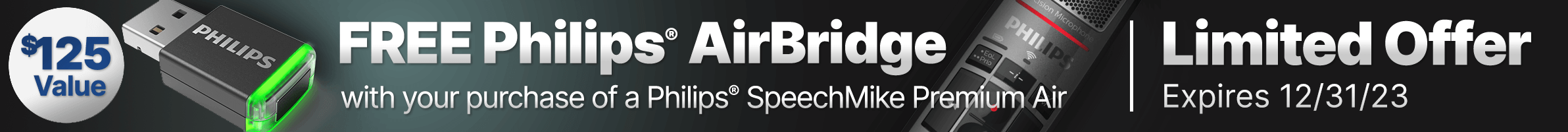 Limited offer, free AirBridge with SpeechMike Air purchase by 12/31/23