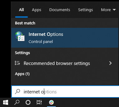 Windows internet options