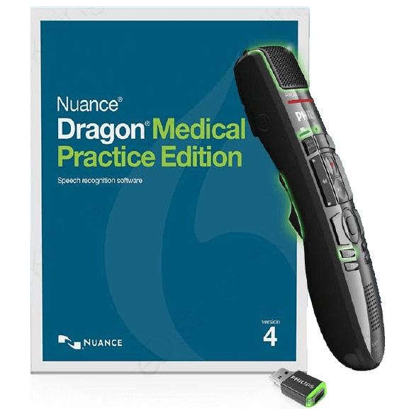 Nuance Dragon Medical Practice Edition 4 + SMP4000 Philips SpeechMike Premium Air + ACC4100 Philips Air Bridge