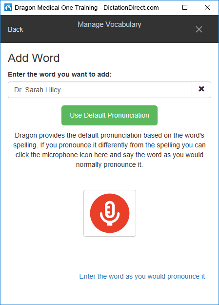 Dragon Medical One Add Word to Vocabulary Dragon Medical One Add Word to Vocabulary box