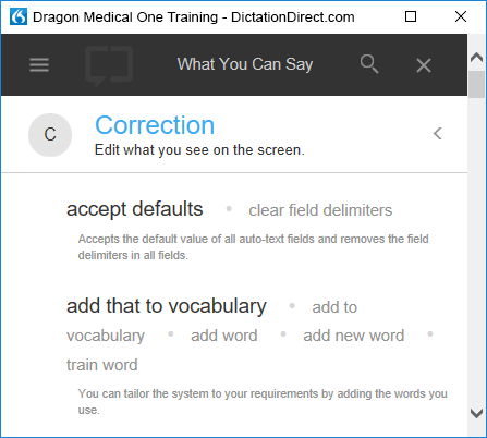 Dragon Medical One Correction voice commands Dragon Medical One Correction voice commands
