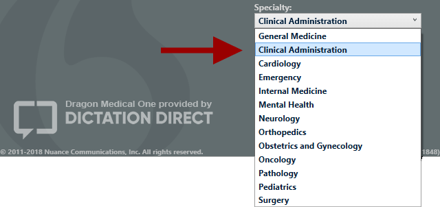 Dragon Medical One Clinical Administration specialty