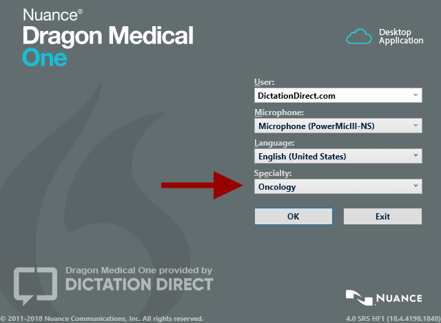 Dragon Medical One login screen with options