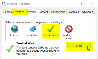 internet options security tab